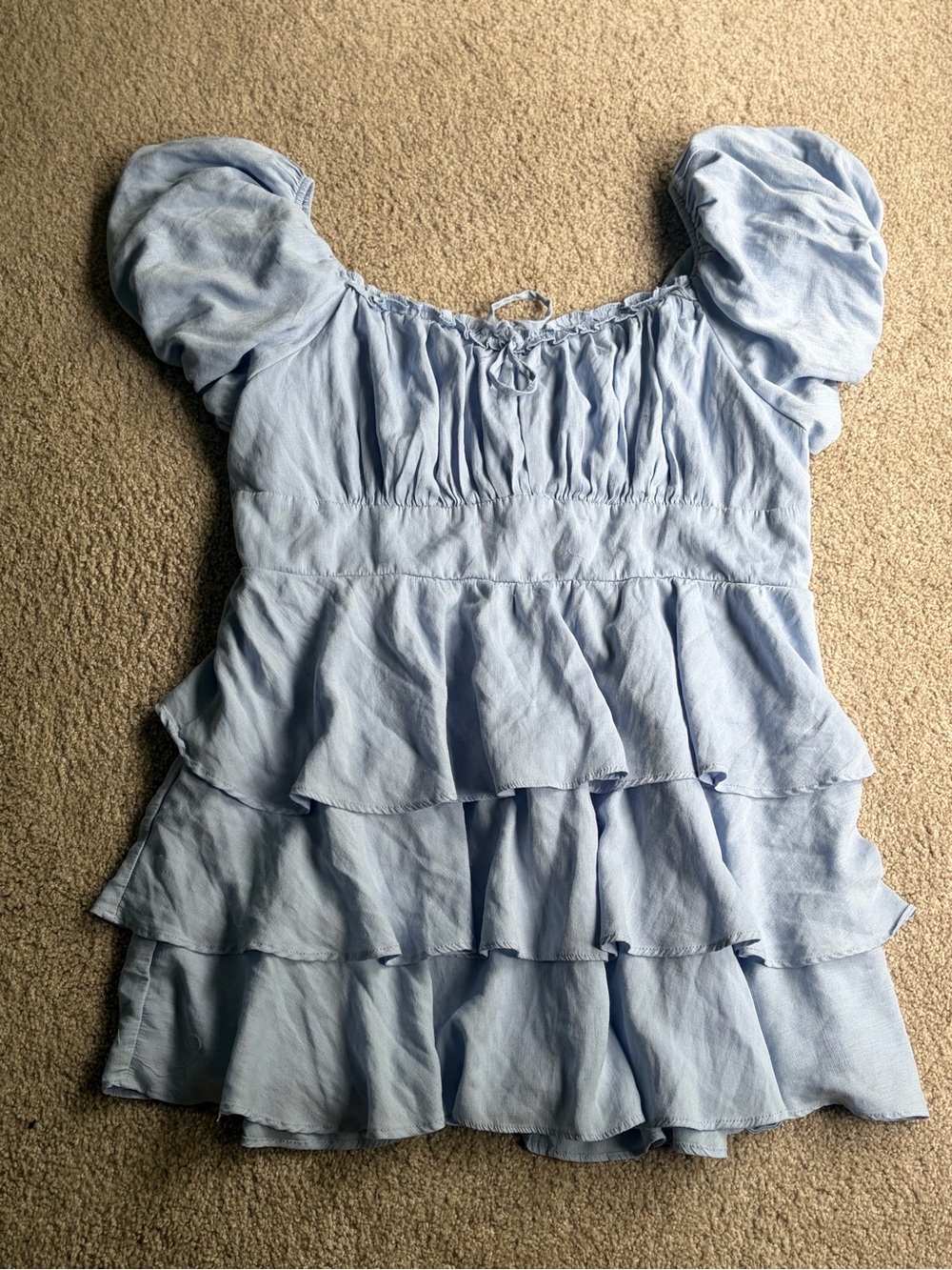Altar'd State Light Blue Tiered Ruffle Peasant Blouse